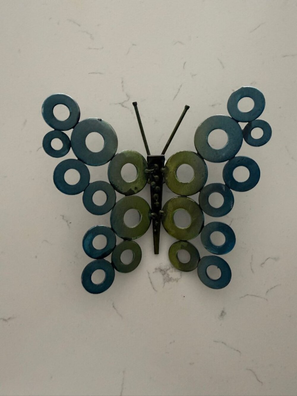 Metal Washer Butterfly Wall Decor Teal Green Handmade Scrap Metal Art